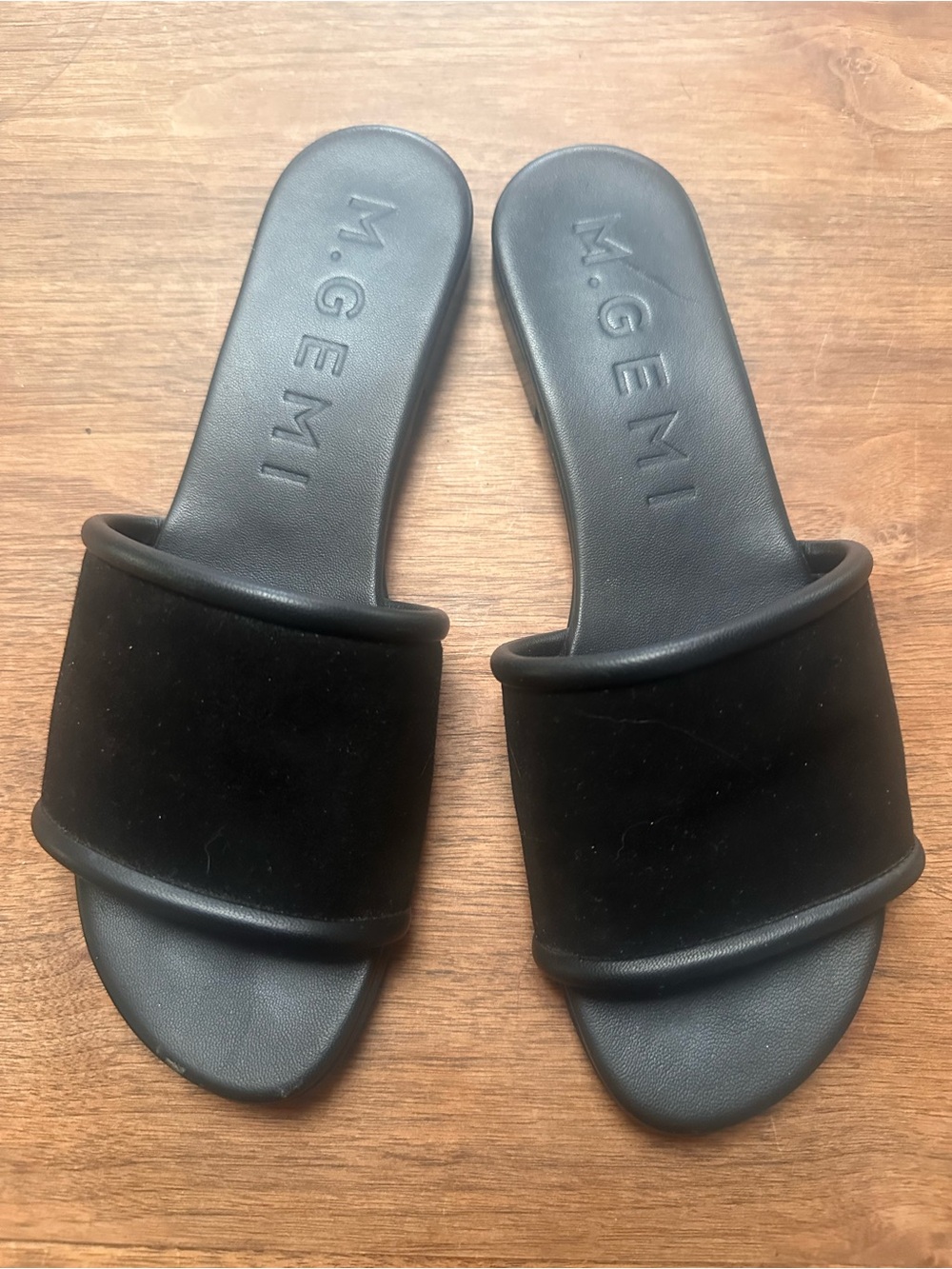 M. Gemi Black Velvet Slide Sandals